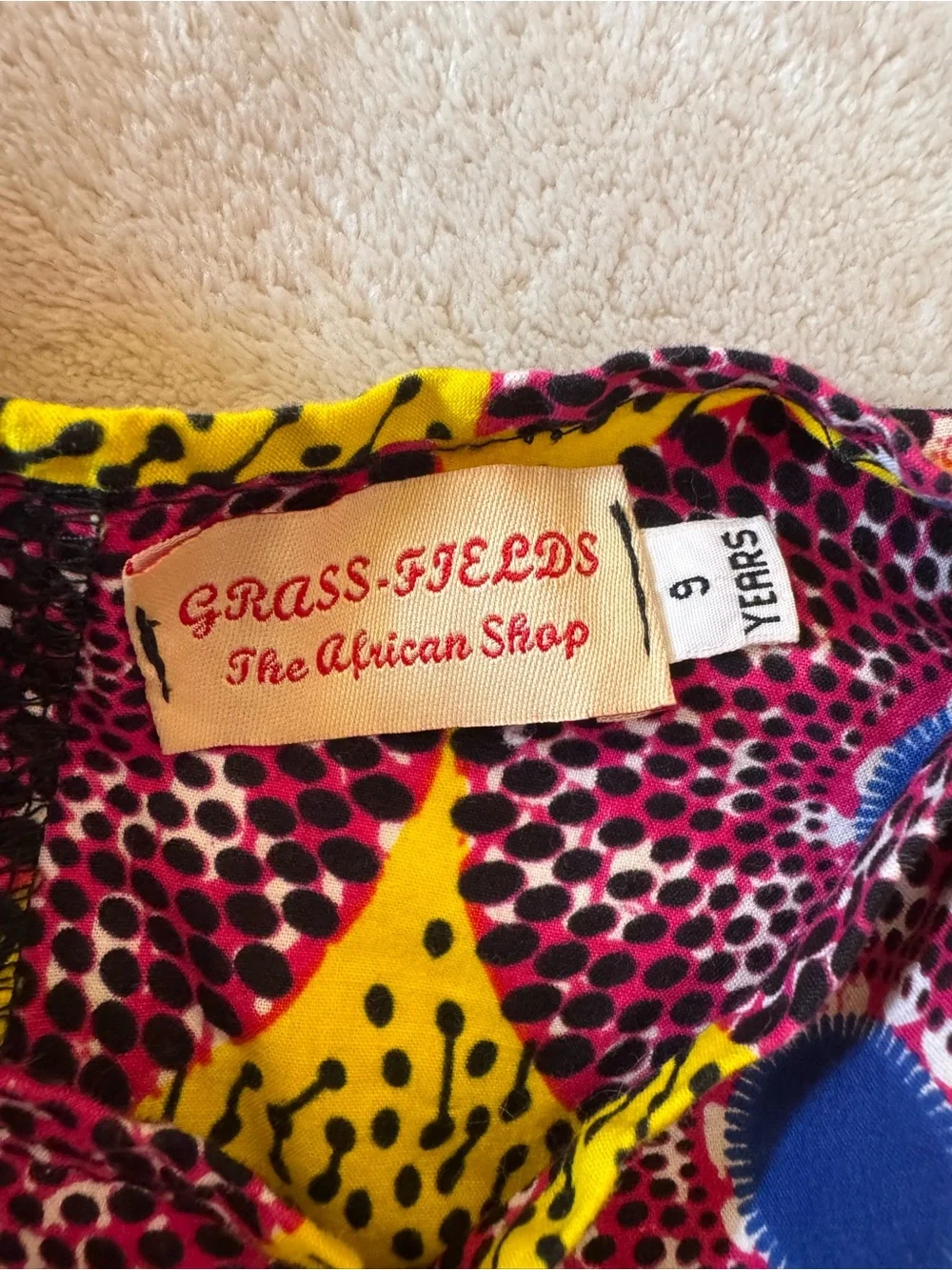 Grass-Fields African Shop Girls Yellow & Purple Printed Long-Sleeve Dress size 9